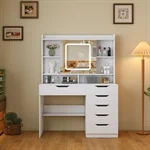 שידת איפור בגוון לבן עם תאורת לד דגם קלואי CHLOE