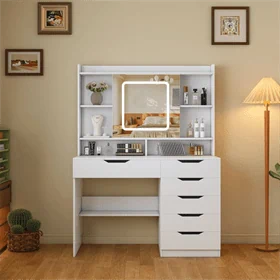 שידת איפור בגוון לבן עם תאורת לד דגם קלואי CHLOE