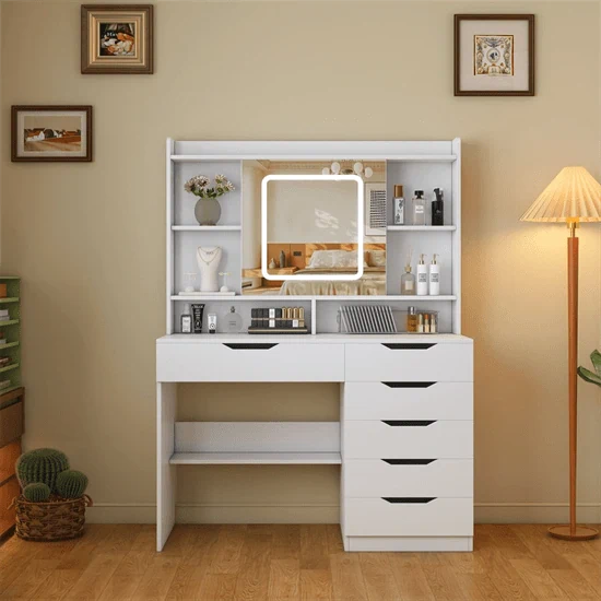 שידת איפור בגוון לבן עם תאורת לד דגם קלואי CHLOE