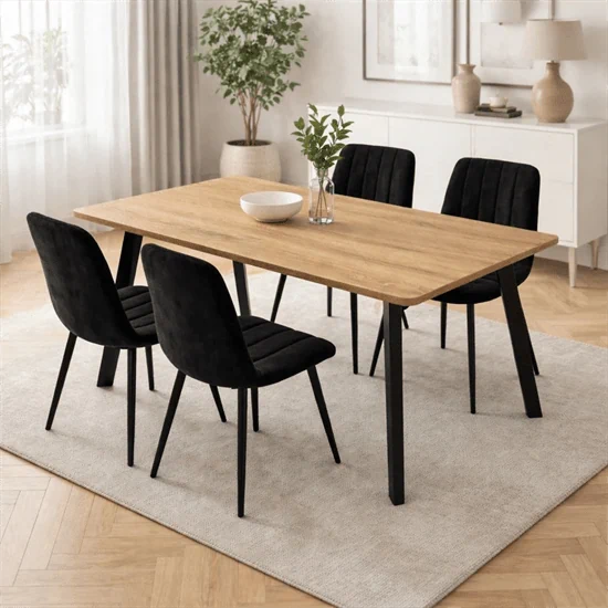 סט פינת האוכל כולל שולחן אוכל חזק ויציב דגם גולן ו־4 כיסאות מרופדים