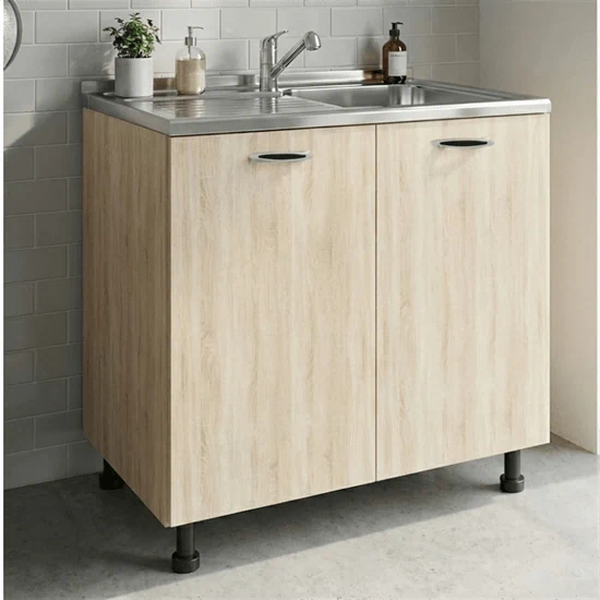 ארון שירות תחתון 80 ס"מ כולל כיור נירוסטה דגם מליבו בגוון אלון מבית טודו דיזיין